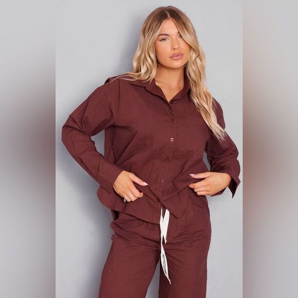 PRETTYLITTLETHING Chocolate Back Tie Detail Long Sleeve Shirt Size Small NEW - Picture 11 of 11